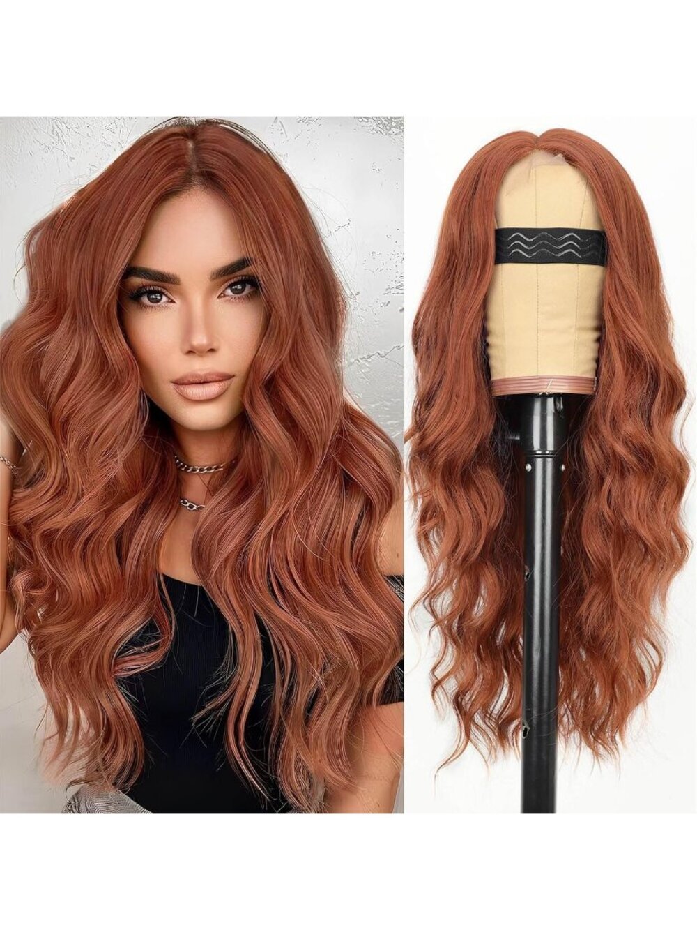 Women's Auburn Lace Hairline 26 Inch Synthetic Heat Resistant Wavy Wigs